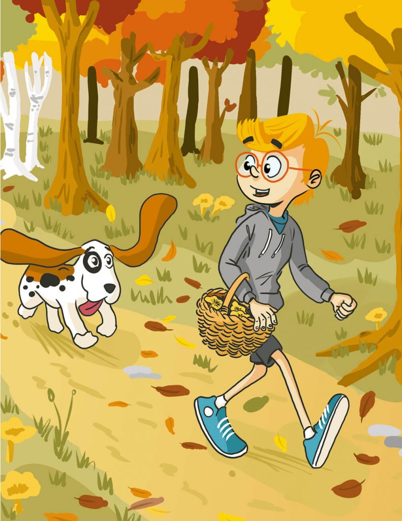 Illustration livre jeunesse - ballade dans la forêt