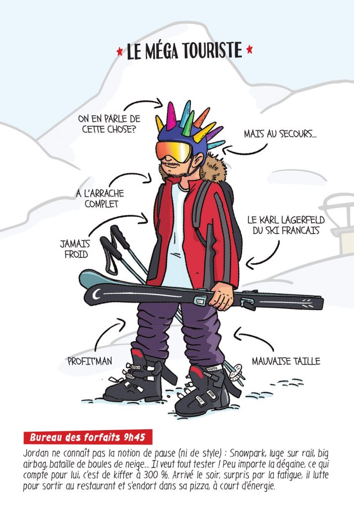 Illustration bande dessinée sur les skieur - Le Méga touriste