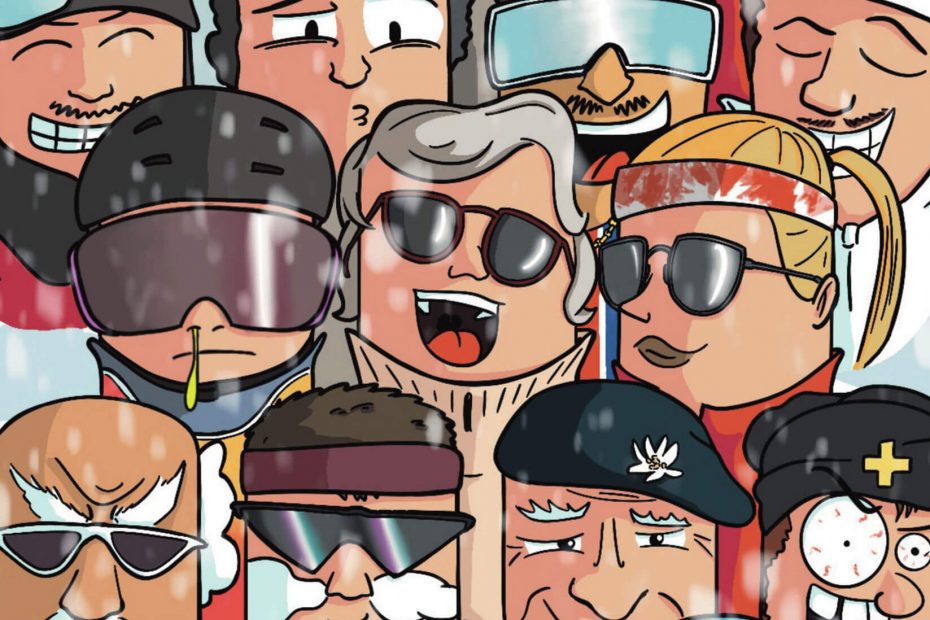 Couverture de la bande dessinée sur le ski - Le défilé des stations par Romain Ibagnez