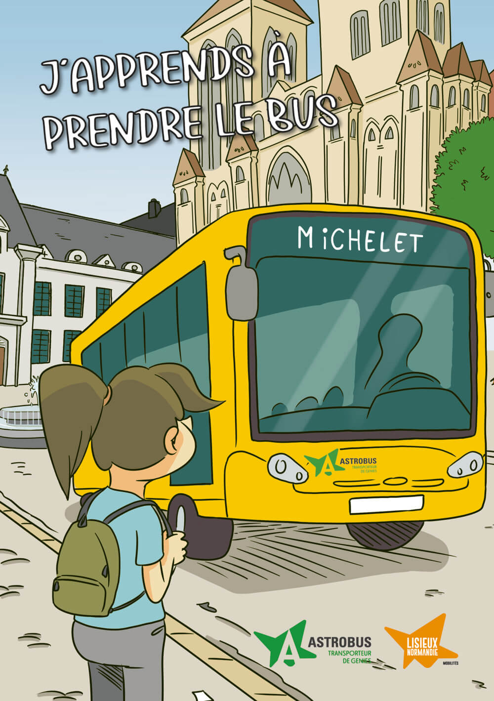 Couverture de flyer bande dessinée illustré sur l’utilisation des transports en commun
