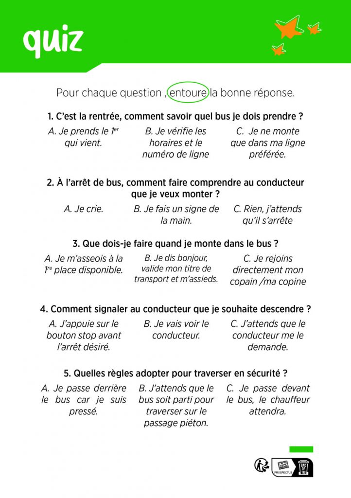 Flyer bande dessinée page explicative montrant comment prendre le bus étape par étape