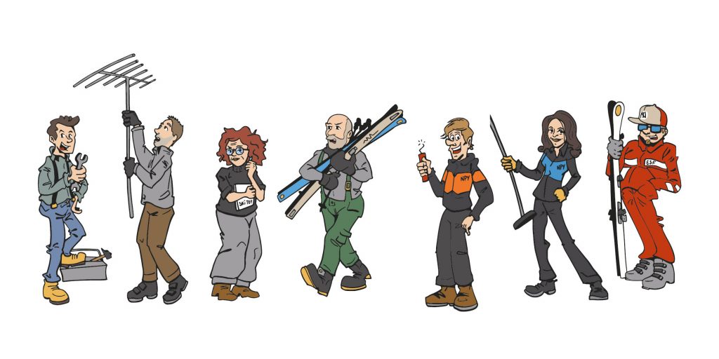 illustration personnages bande dessinée montagne