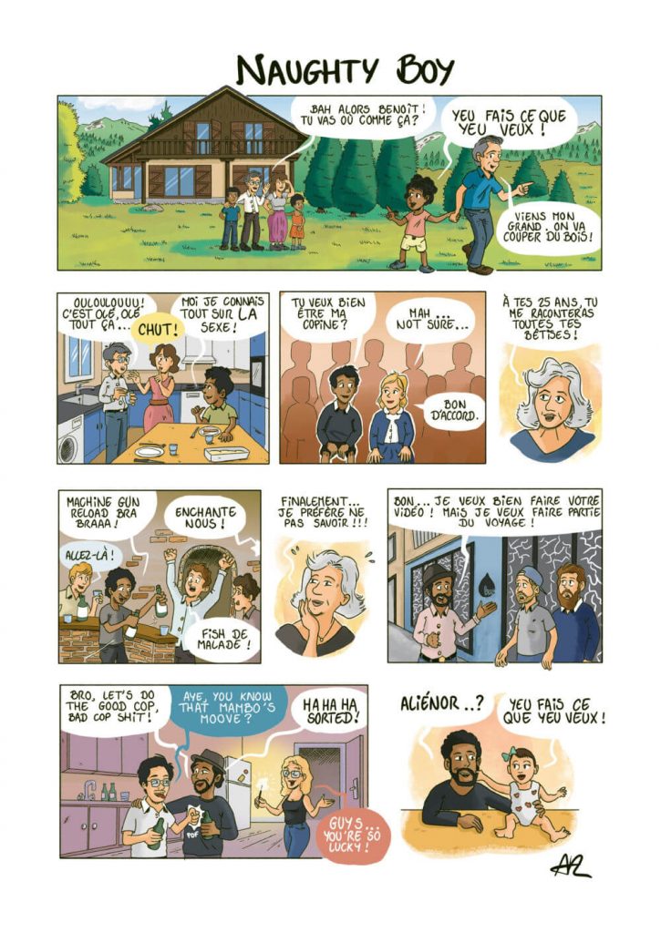 Planche personnalisée de bande dessinée moments de vie racontant l’histoire illustrée de Benoît