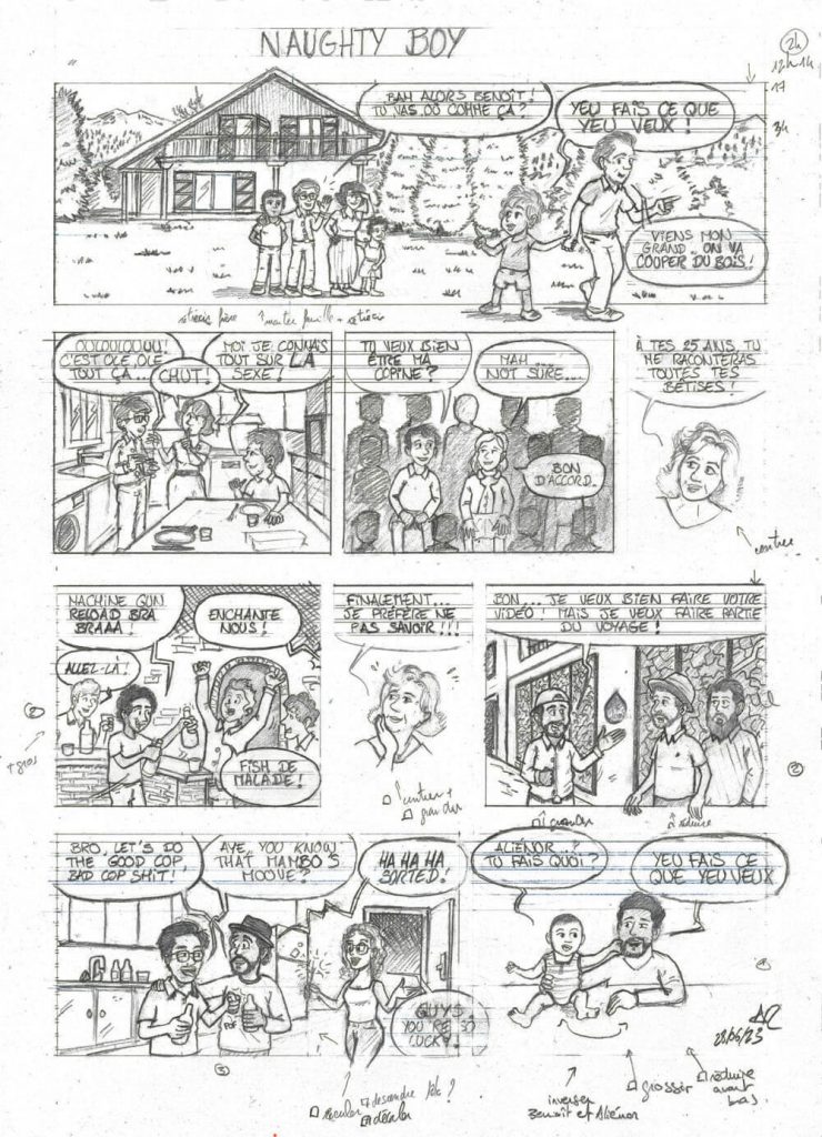 Crayonné d’une bande dessinée moments de vie mettant en scène des instants du quotidien