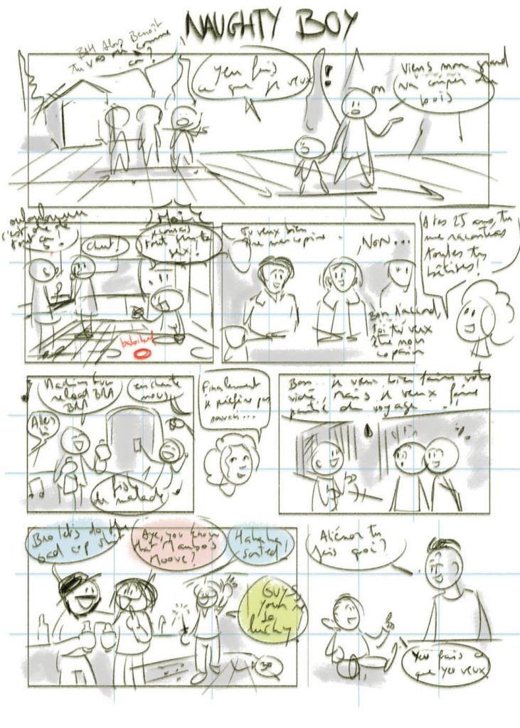 Storyboard d’une bande dessinée moments de vie retraçant les souvenirs de Benoît
