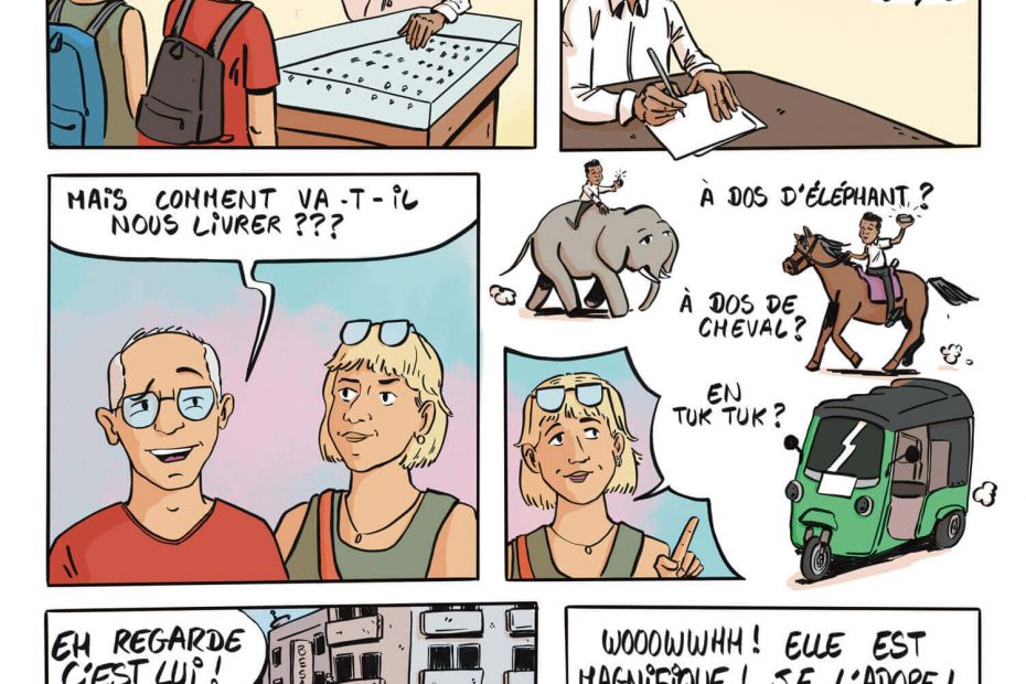 Planche couleur finale d’une bande dessinée histoire de voyage racontant les souvenirs de Camille