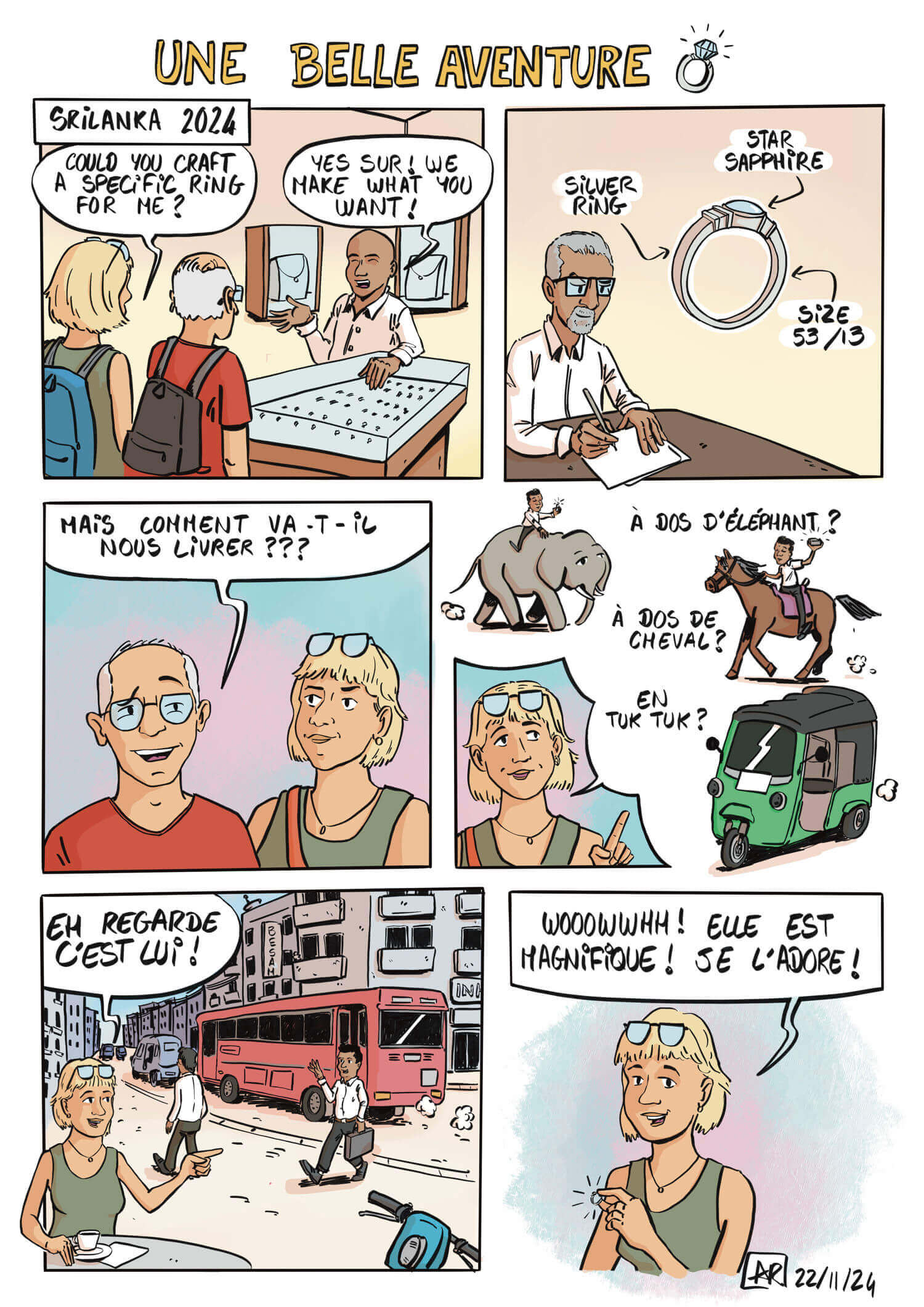 Planche couleur finale d’une bande dessinée histoire de voyage racontant les souvenirs de Camille