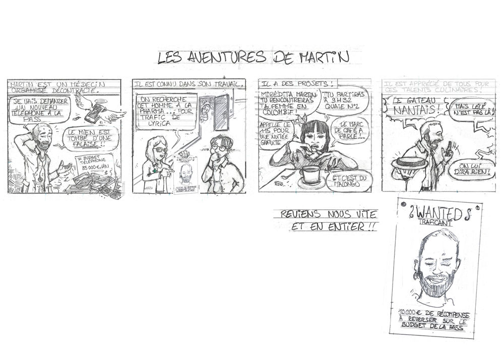 Crayonné d’une BD cadeau pour collègue illustrant les anecdotes et moments partagés au bureau