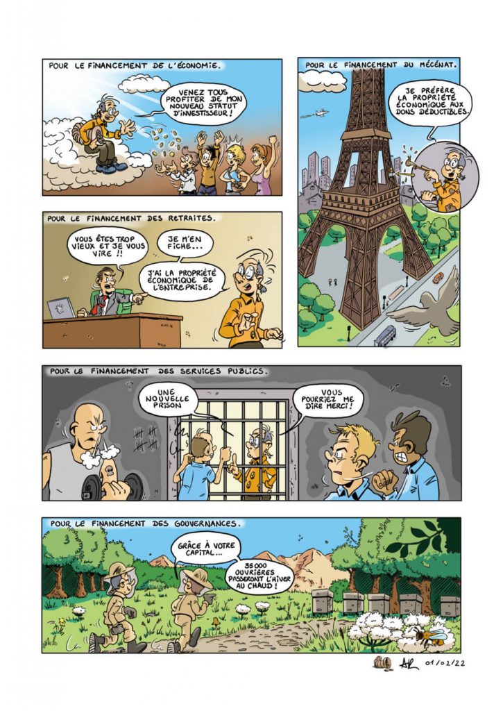 Illustration en bande dessinée vulgarisant les possibilités de financement par la fiducie.
