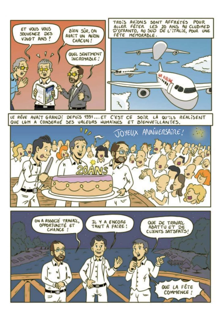 Planche de BD l'entreprise fête ses 20 ans d'histoire
