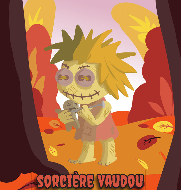 Carte à jouer illustrée pour Halloween - La poupée vaudou
