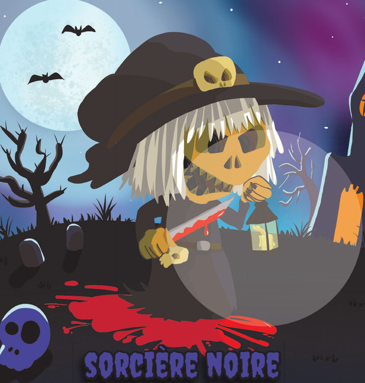 Dessin de cartes de jeu pour halloween - la sorcière noire