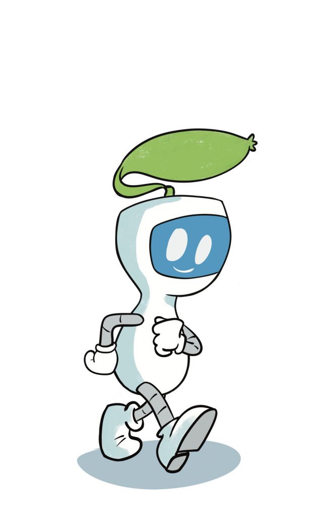 Dessin mascotte robot plante - decarbionix