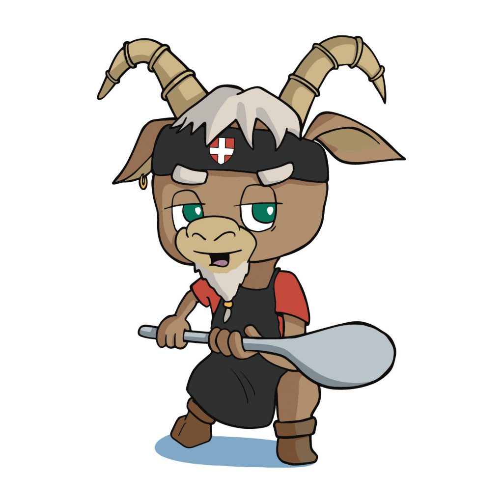 Mascotte de bouquetin chef cuistot et vieux sage