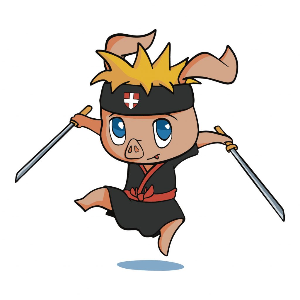 Mascotte illsutrée de cochon ninja