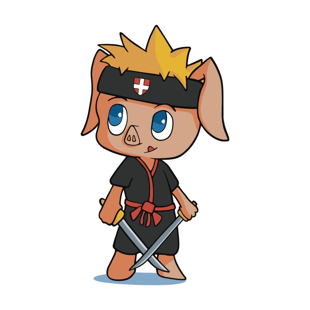 Mascotte de cochon ninja dessinée