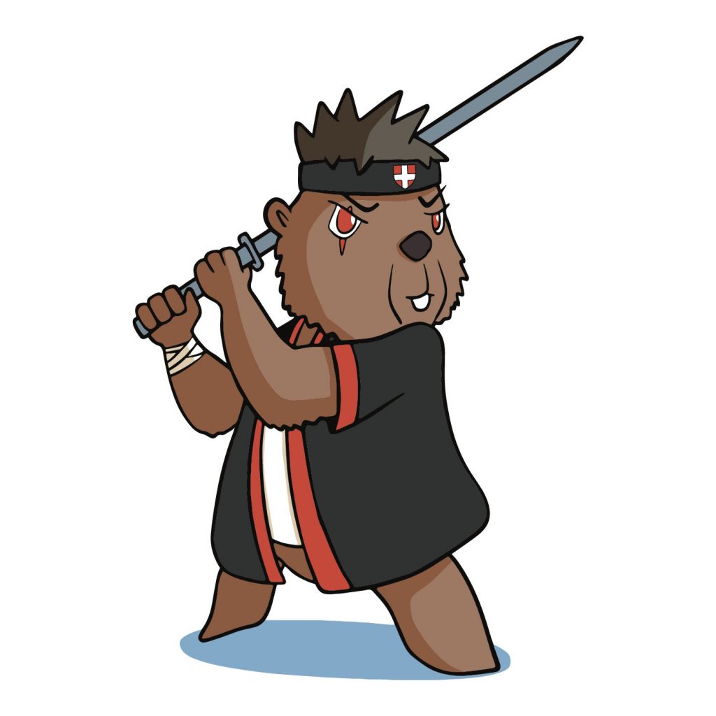 Illustration de mascotte de marmotte avec une épée
