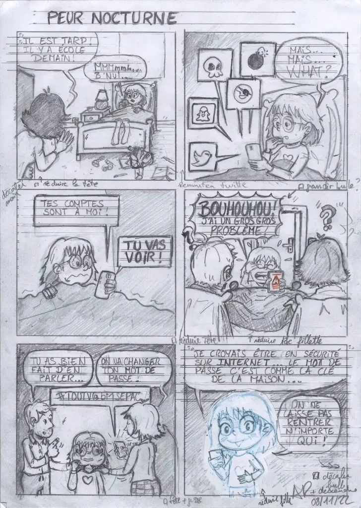 Crayonné de la planche de BD (dessin traditionnel)